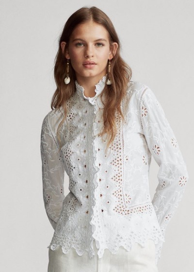 Camisa Polo Ralph Lauren Mujer Blancos - Embroidered Eyelet - VSFXT6413